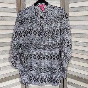 Aztec Tribal Print Sheer Blouse | Mix & Co. | 2X